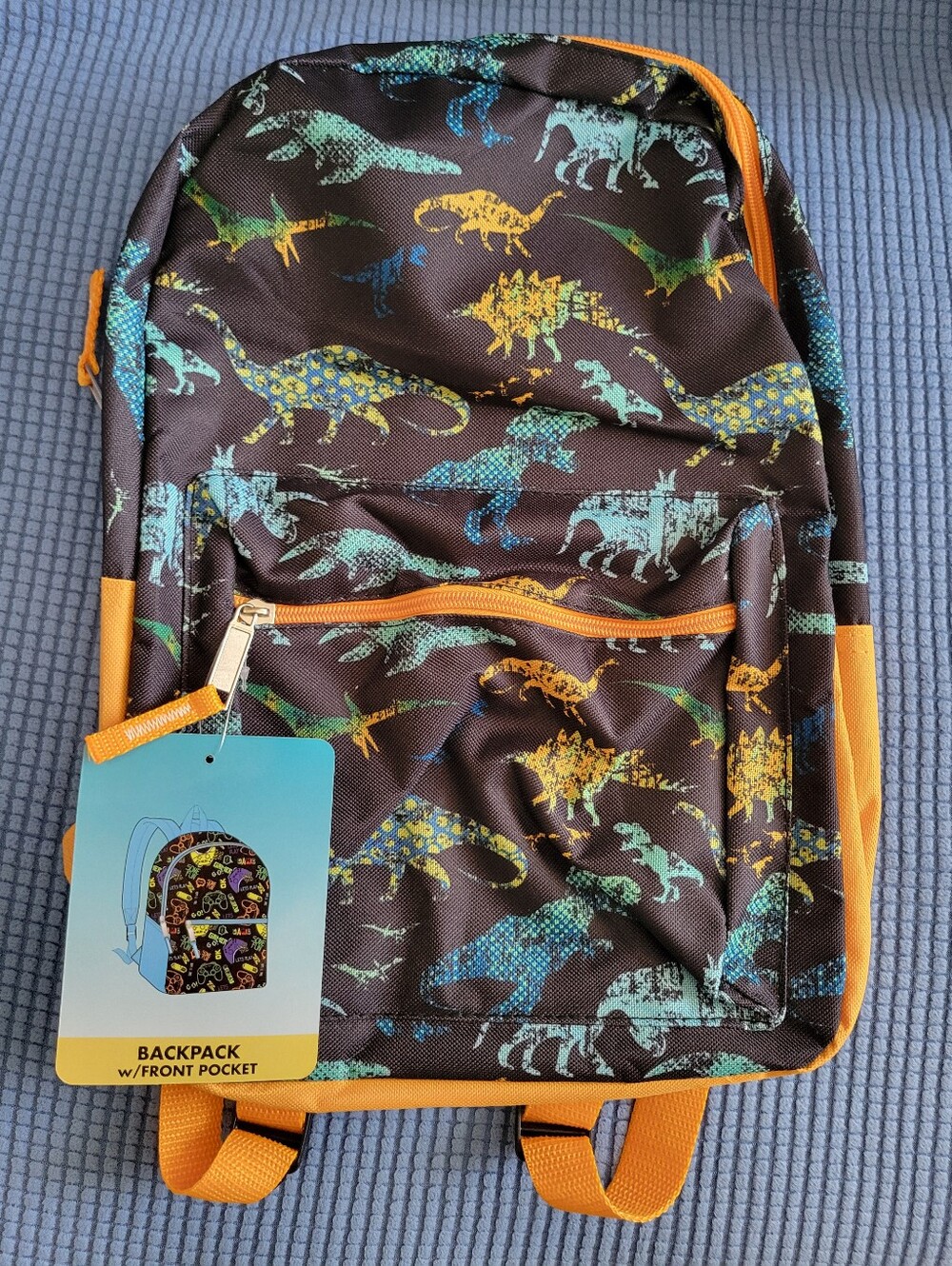 Kids Dinosaur Print Backpack in Teal & Yellow-Orange NWT - Picture 1 of 4